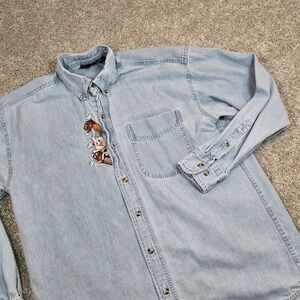 Vintage Hershey's Reese's Denim Shirt Size M Outrageous Sports Embroidered Logo
